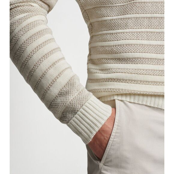 PETER MILLAR Mens Sweater Small Cream Pullover MIDI STRIPED CREW Linen Wool $350 - Picture 3 of 10